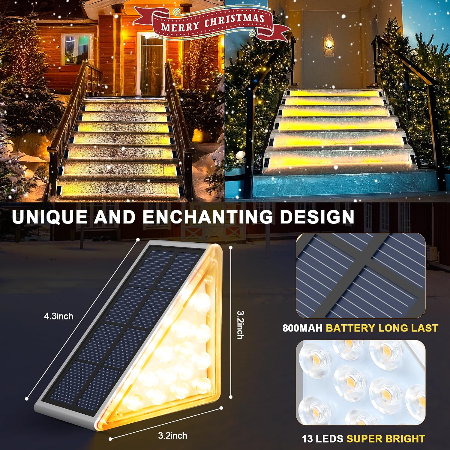 Led Solar Step Lights Waterproof Outdoor Stair Lights, Solar Deck Lights Outdoor Decor Ip67 Solar Decoration Lights For Yard, Patio, Garden, Walkways, Front Door, Pathway, Driveway, Porch 6 Pack
