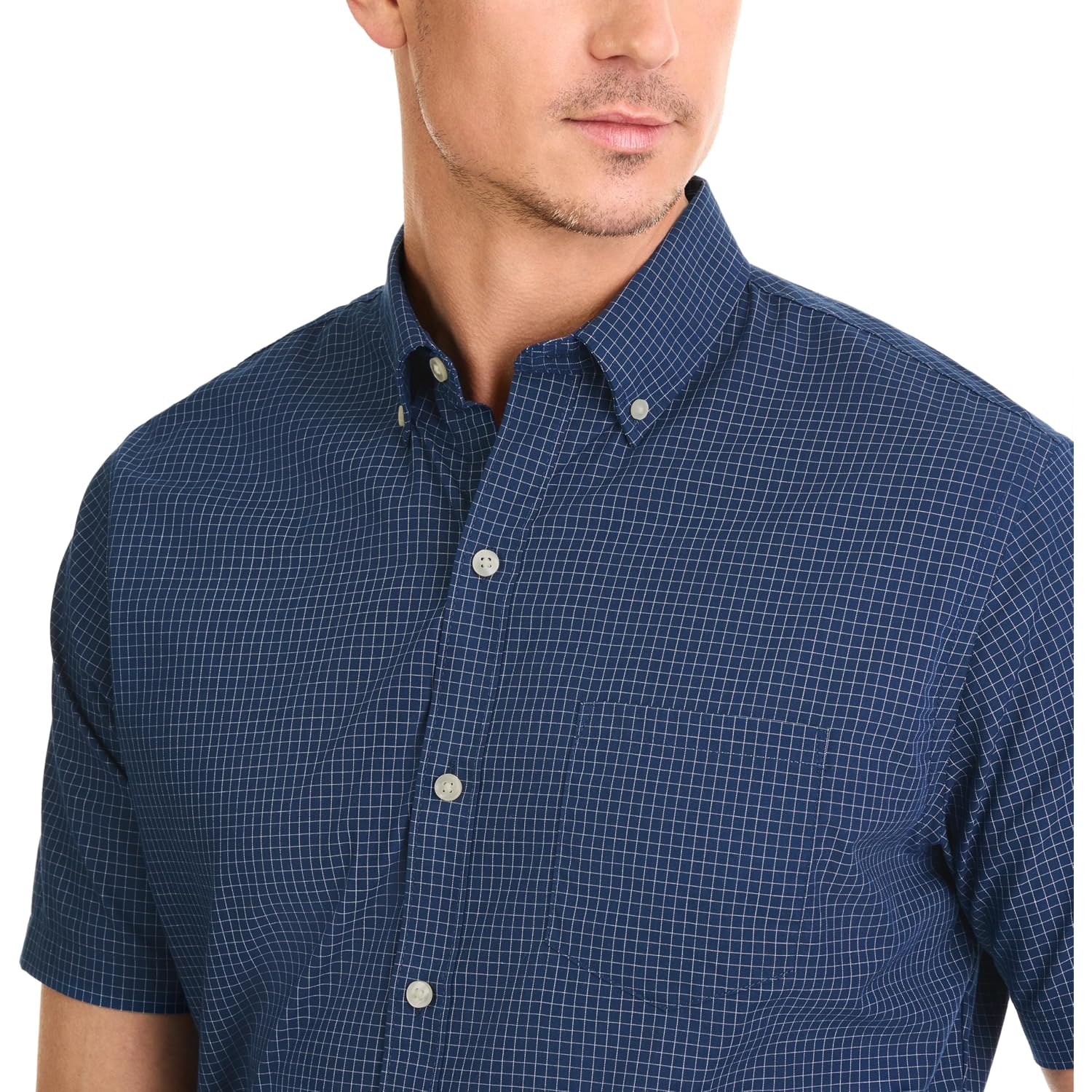 Van Heusen Mens Wrinkle Free Short Sleeve Button Down Check Shirt