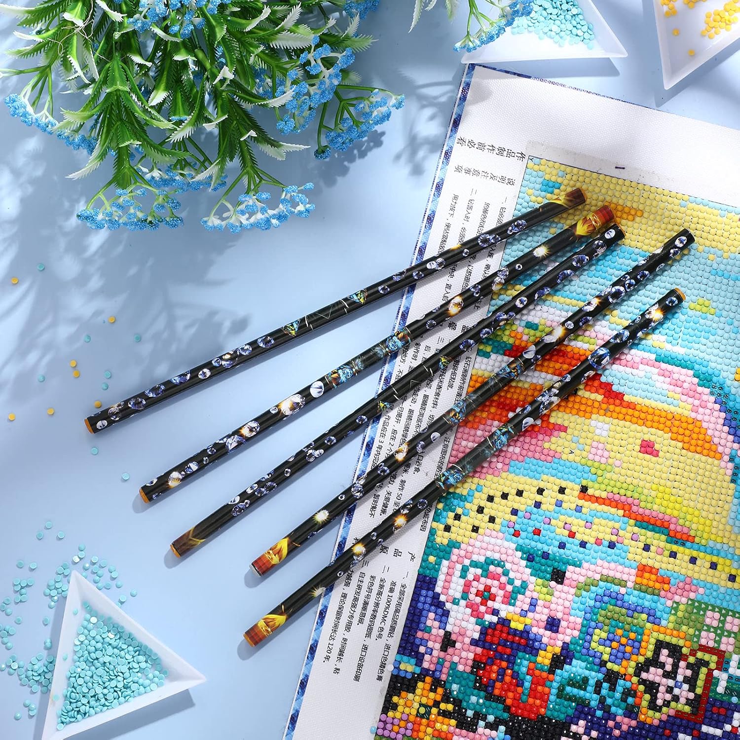 20 Pcs Rhinestone Picker Pen Set, 16 Yellow and White Self Adhesive Nail Dotting Wax Pen with 4 Triangular Bead Separator, Crystal Pick up Tools for Nail Art Diamond Painting
