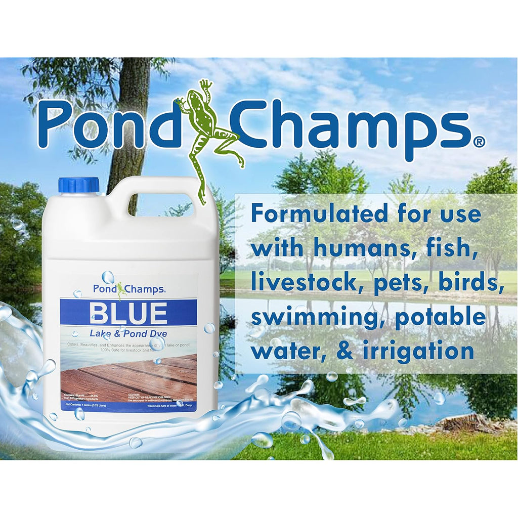 Blue Lake And Pond Dye - One Gallon Of Professional Lake & Pond Dye - Treats Up To 1 Acre - Royal Blue Color - Safe For Fish, Wildlife, Pets & Children