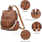 Backpack Purse For Women Pu Leather Backpack Ladies Fashion Handbag Designer Shoulder Bag Small Travel Bag Brown