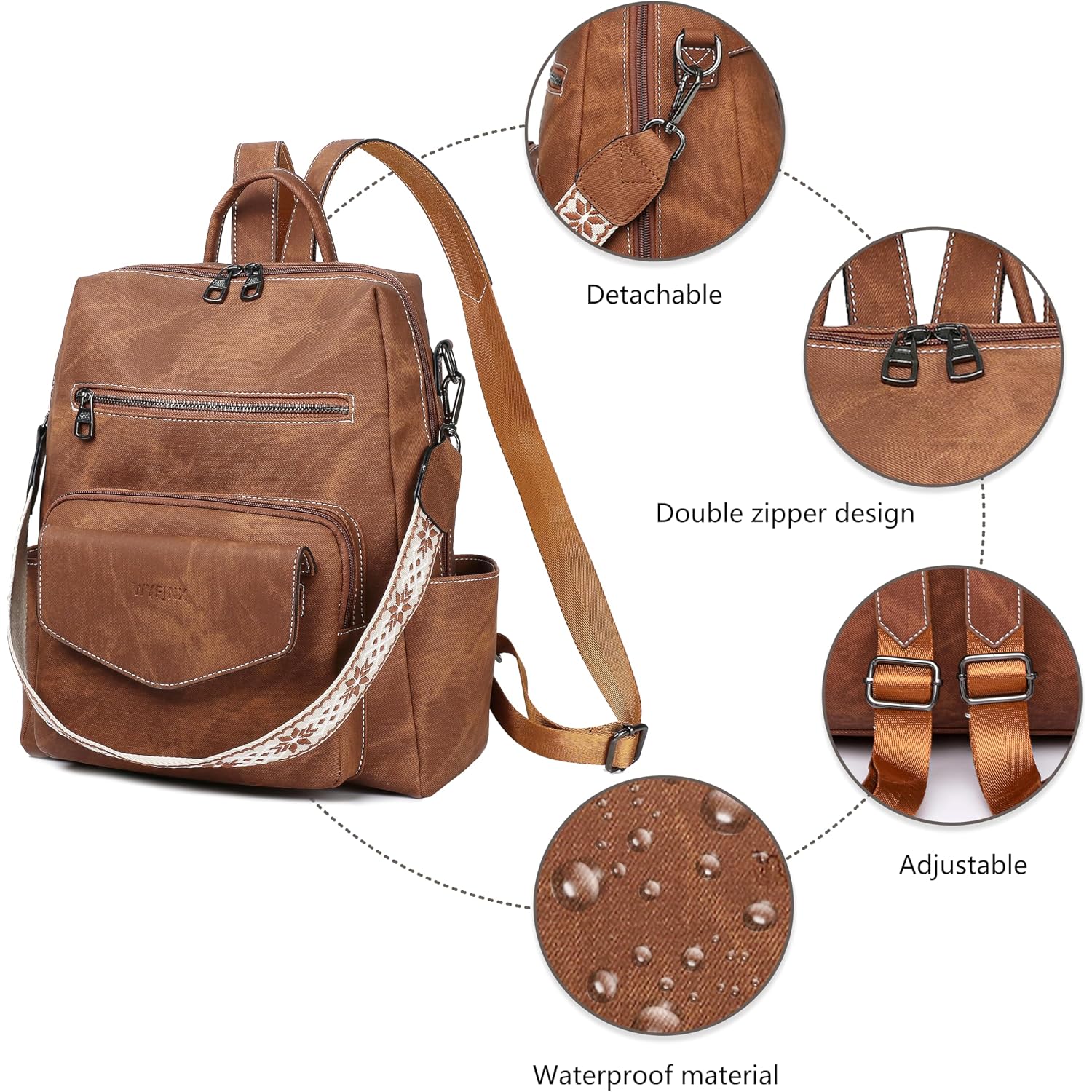 Backpack Purse For Women Pu Leather Backpack Ladies Fashion Handbag Designer Shoulder Bag Small Travel Bag Brown