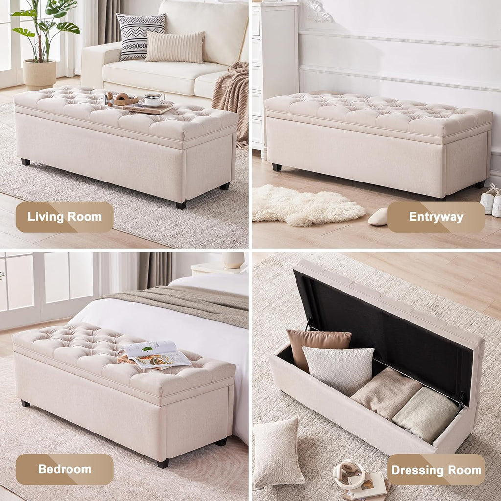 Mangodan Storage Ottoman Bench, Tufted Ottoman With Storage For Living Room, Large Modern Entryway Benchs