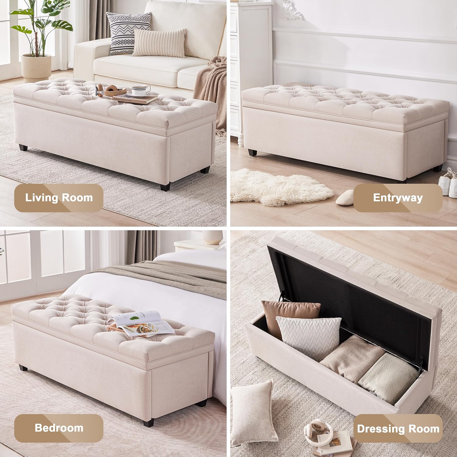 Mangodan Storage Ottoman Bench, Tufted Ottoman With Storage For Living Room, Large Modern Entryway Benchs