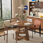 43.3In-59In Extendable Round Dining Table For 4-8,Modern Kitchen Oval Dining Table With Removable Leaves Space Saving,Wood Base With Storage Shelf For Kitchen Living Room (Walnut)