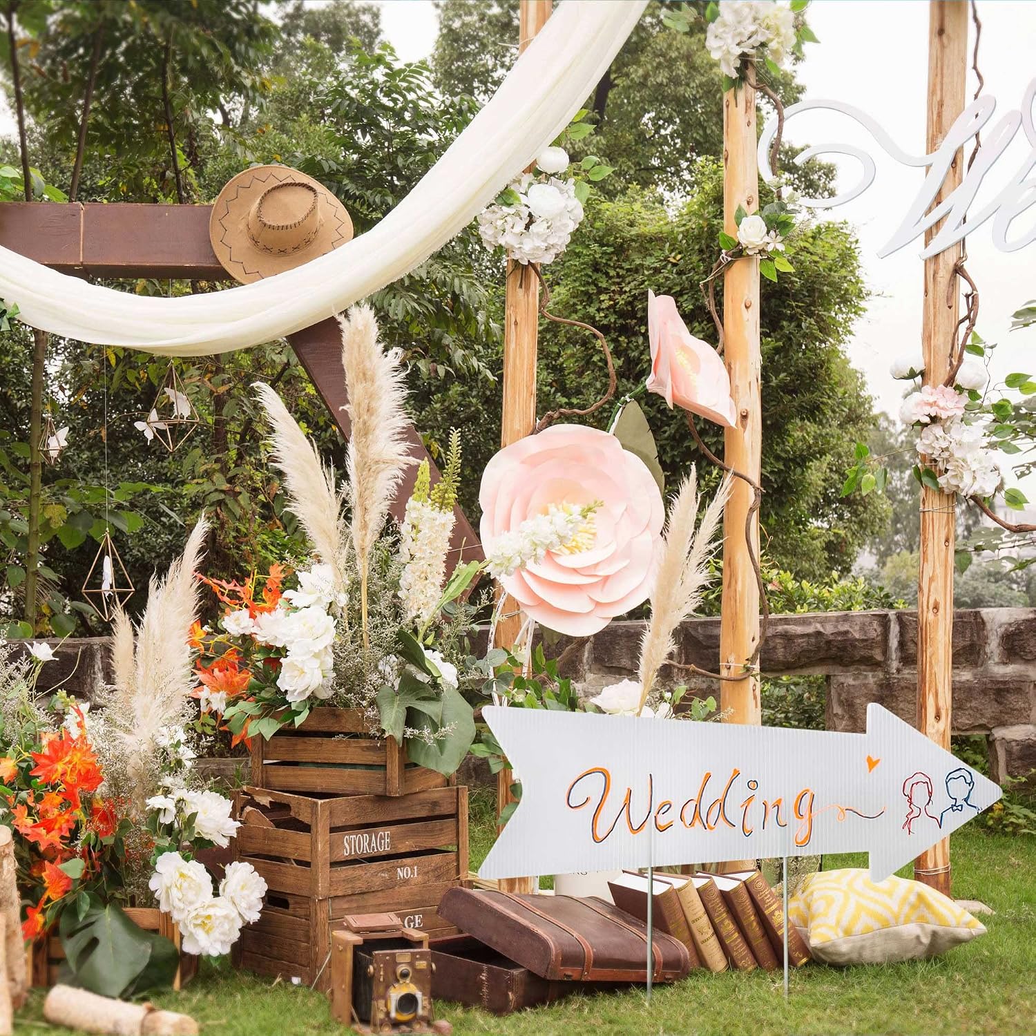 Blank Arrow Signs With Stakes 3 Pack 17 X 6 Inches Wedding Directional Yard Signs With Stakes, This Way Arrow Yard Signs Birthday Party Signs Arrow