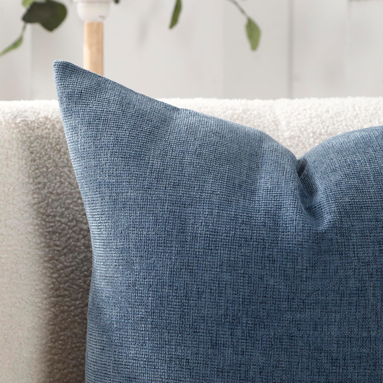 Decorative Chenille Throw Pillow Covers 24X24 Cushion Case Steelblue | Pack Of 2 Square Soft Cozy Concise Modern Farmhouse Fall Pillow Covers For Sofa Couch Bed Living Room Home Decor