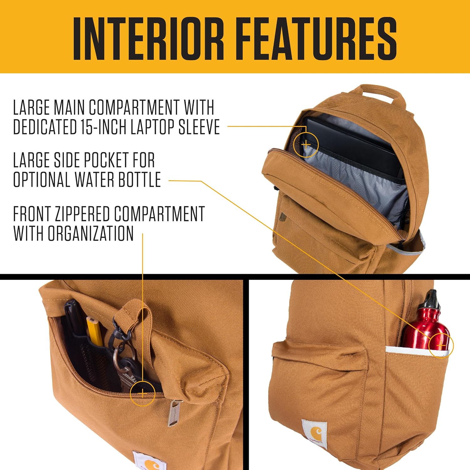 Carhartt 21L Classic Laptop Backpack, Water-Resistant Pack W/ 15" Laptop Sleeve And Organizational Compartments, Black