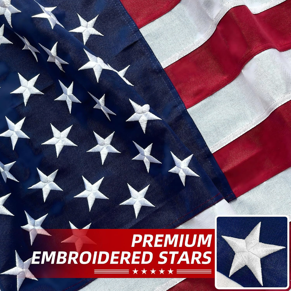 Premium American Flag 3X5 Ft Tearproof Series For Outside, Heavy Duty Outdoor，Longest Lasting, Super Tough Fade Resistant Spun Polyester, High Wind Us Outdoor Flags Embroidered Stars, Sewn Stripes, Brass Grommets