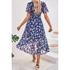 Prettygarden Women'S Summer Floral Boho Maxi Dress Short Sleeve Wrap V Neck Ruffle Long Flowy Beach Wedding Guest Dresses