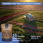 16 Perennial Wildflower Seeds Mix For Indoor & Outdoors. 100,000+ Non-Gmo, Heirloom Wildflower Garden Seeds, 4Oz Packet For Growing Wild Flowers To Attract Bees, Butterflies & Birds