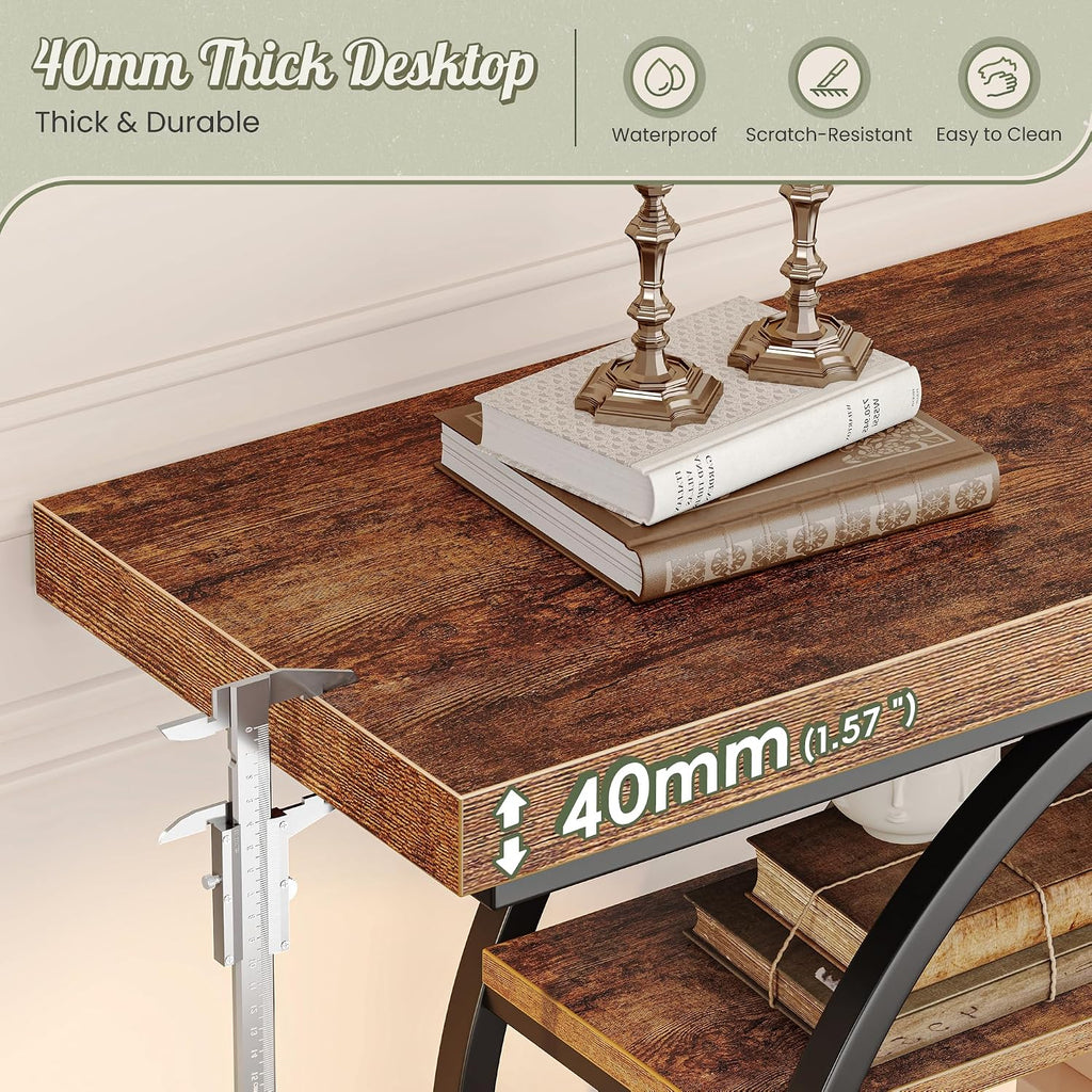 Huuger Modern Console Table, 41.3 Inch Sofa Table With Artistic Curved Metal Frame, Narrow Entryway Table For Hallway, Living Room, Behind Couch, Rustic Brown