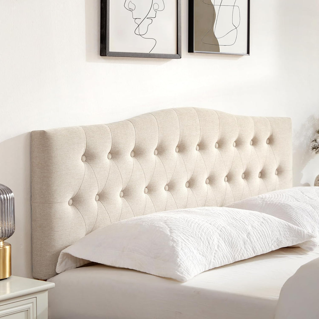 Tufted Upholstered Headboard Queen Size, Sturdy And Durable Solid Wood Bed Headboard, Fabric Headboard Adjustable Height From 37” To 51”, Modern Button Diamond Design Head Board, Beige