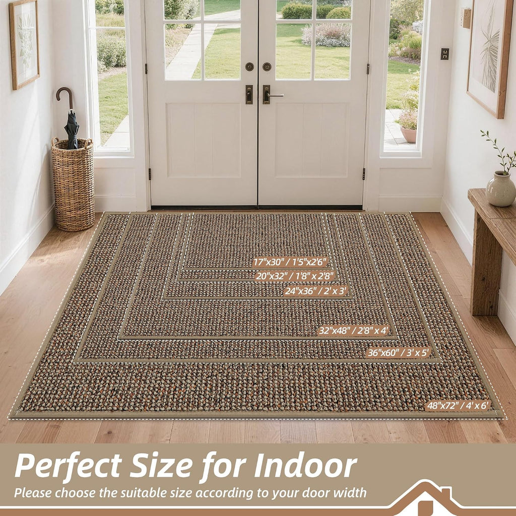 Beqhause Dirt Trapper Door Mat 20" X 32", Non-Slip Washable Doormats, Beige | Entrance Mat Dirt Resistant And Absorbent Welcome Mat, Low Profile Floor Mats For Front Back Door And Entryway