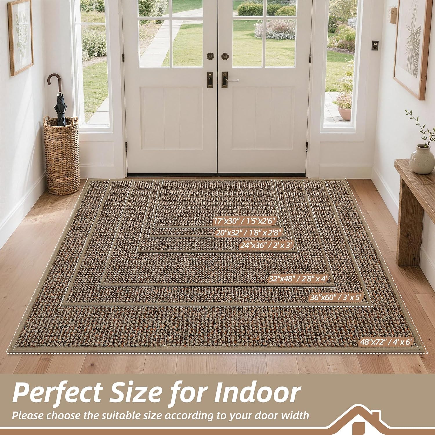Beqhause Dirt Trapper Door Mat 20" X 32", Non-Slip Washable Doormats, Beige | Entrance Mat Dirt Resistant And Absorbent Welcome Mat, Low Profile Floor Mats For Front Back Door And Entryway