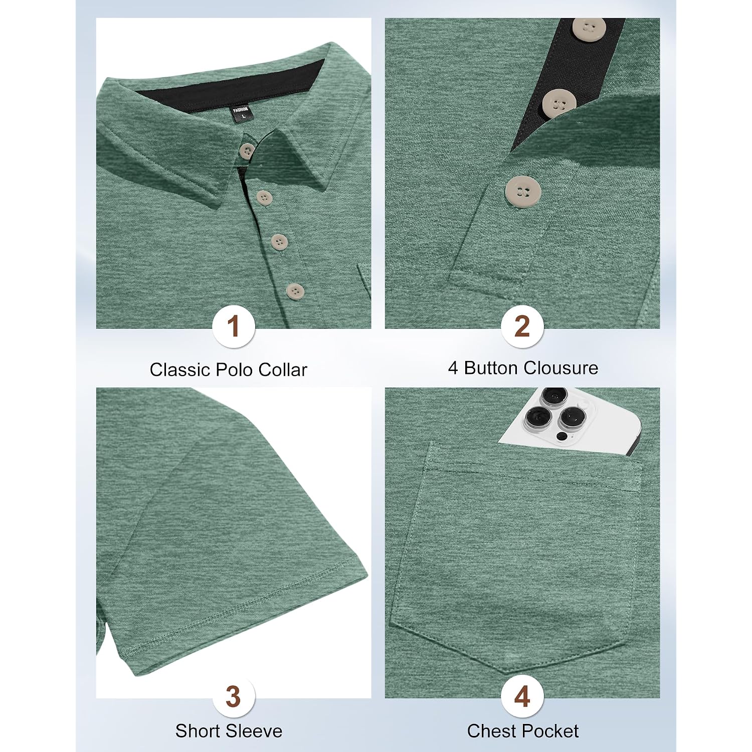 Mens Short Sleeve Polo Shirts Collared Business Casual Polo T Shirts With Pocket