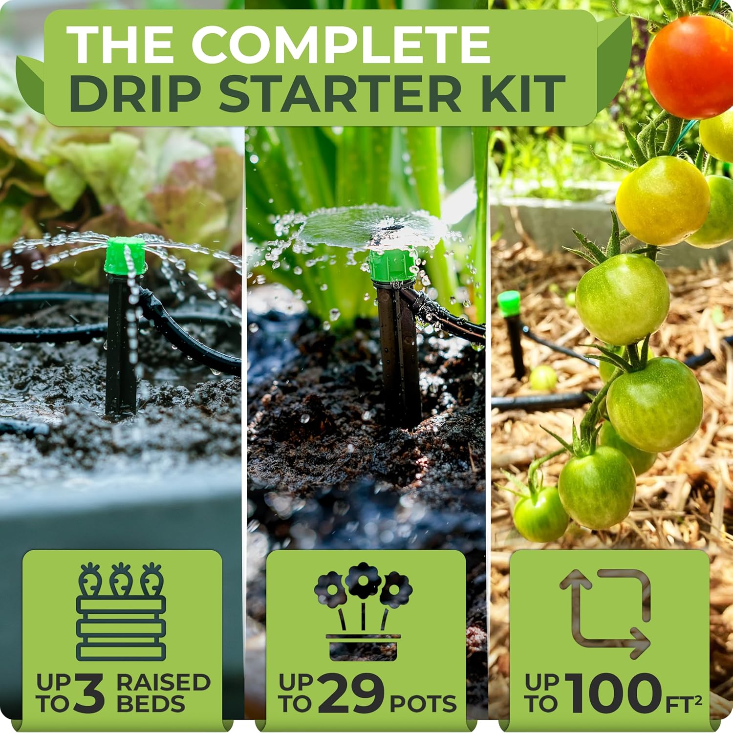 Drip Irrigation System Kit - Complete Premium Garden Watering System With Adjustable Sprinkler Emitters, 5/16" & 1/4" Tubing And Fittings - Drip Line For Raised Beds, Lawn, Pots, Greenhouse