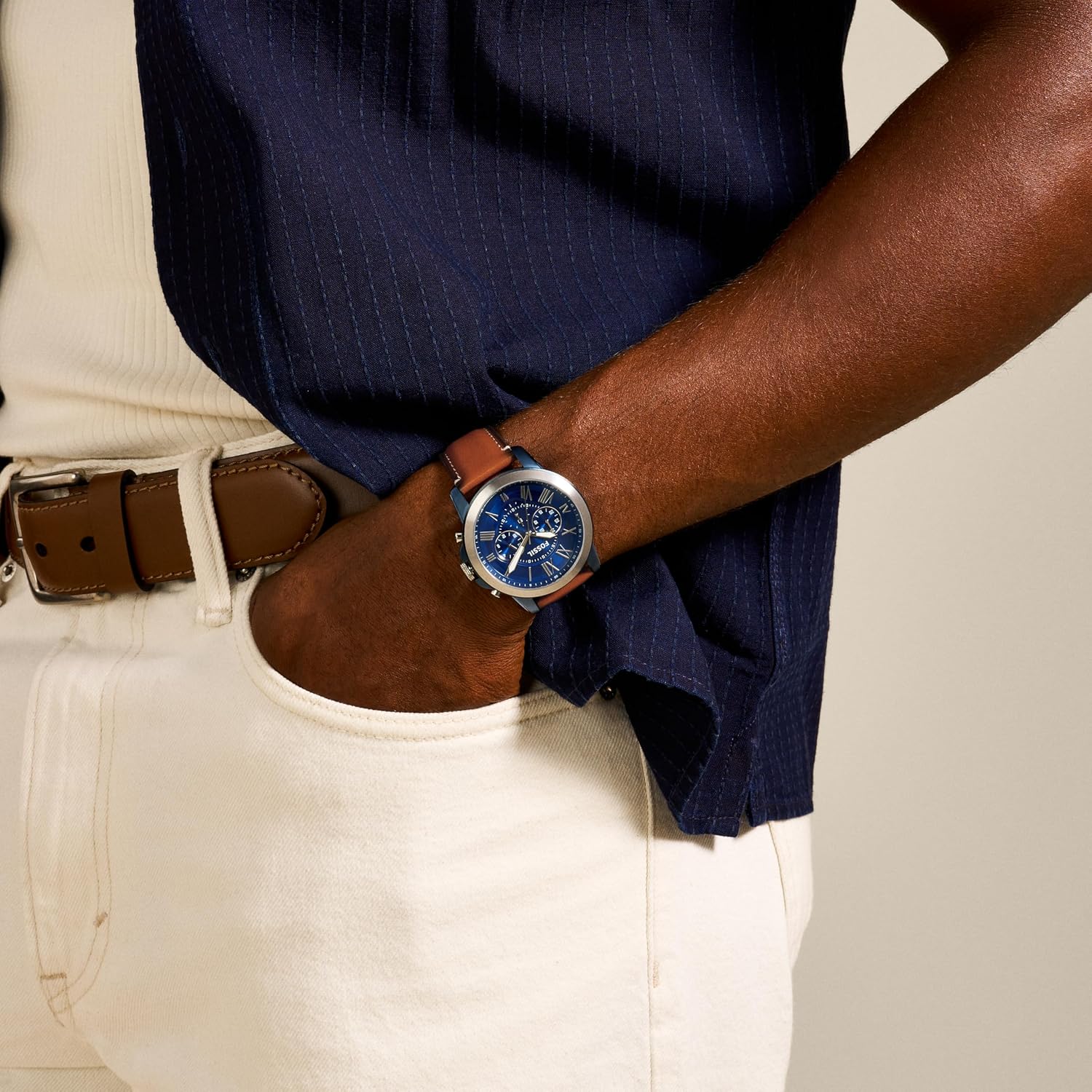 Fossil Men'S Watch, Grant Quartz Stainless Steel Chronograph Watch For Men