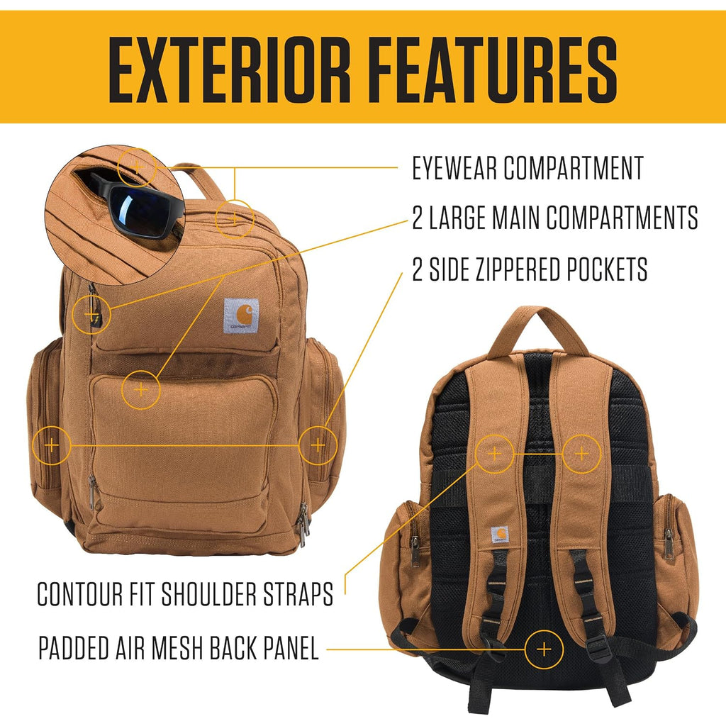 Carhartt 35L Triple-Compartment Backpack, Durable Pack With Laptop Sleeve And Duravax Abrasion Resistant Base, Black
