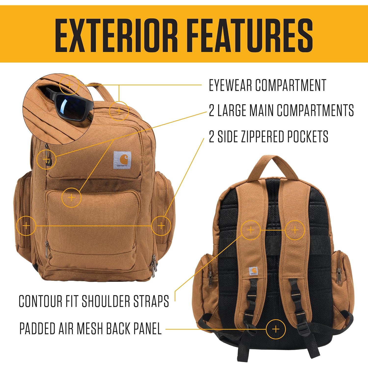 Carhartt 35L Triple-Compartment Backpack, Durable Pack With Laptop Sleeve And Duravax Abrasion Resistant Base, Black
