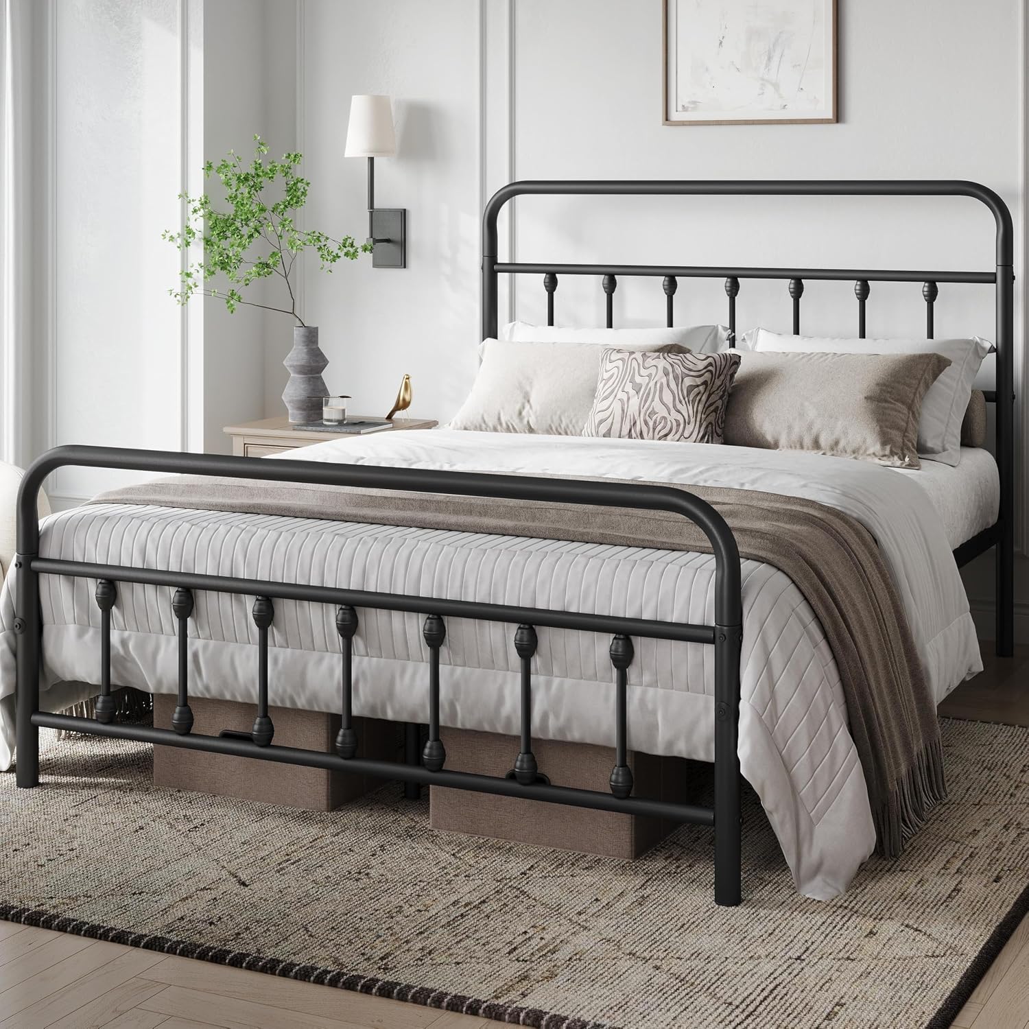 Yaheetech Queen Bed Frame With Headboard, Victorian Vintage Black Iron