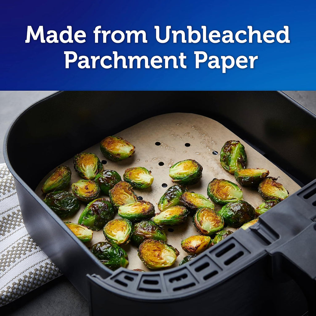 Reynolds Kitchens Air Fryer Liners Disposable, Unbleached Parchment Paper Sheets, 50 Count