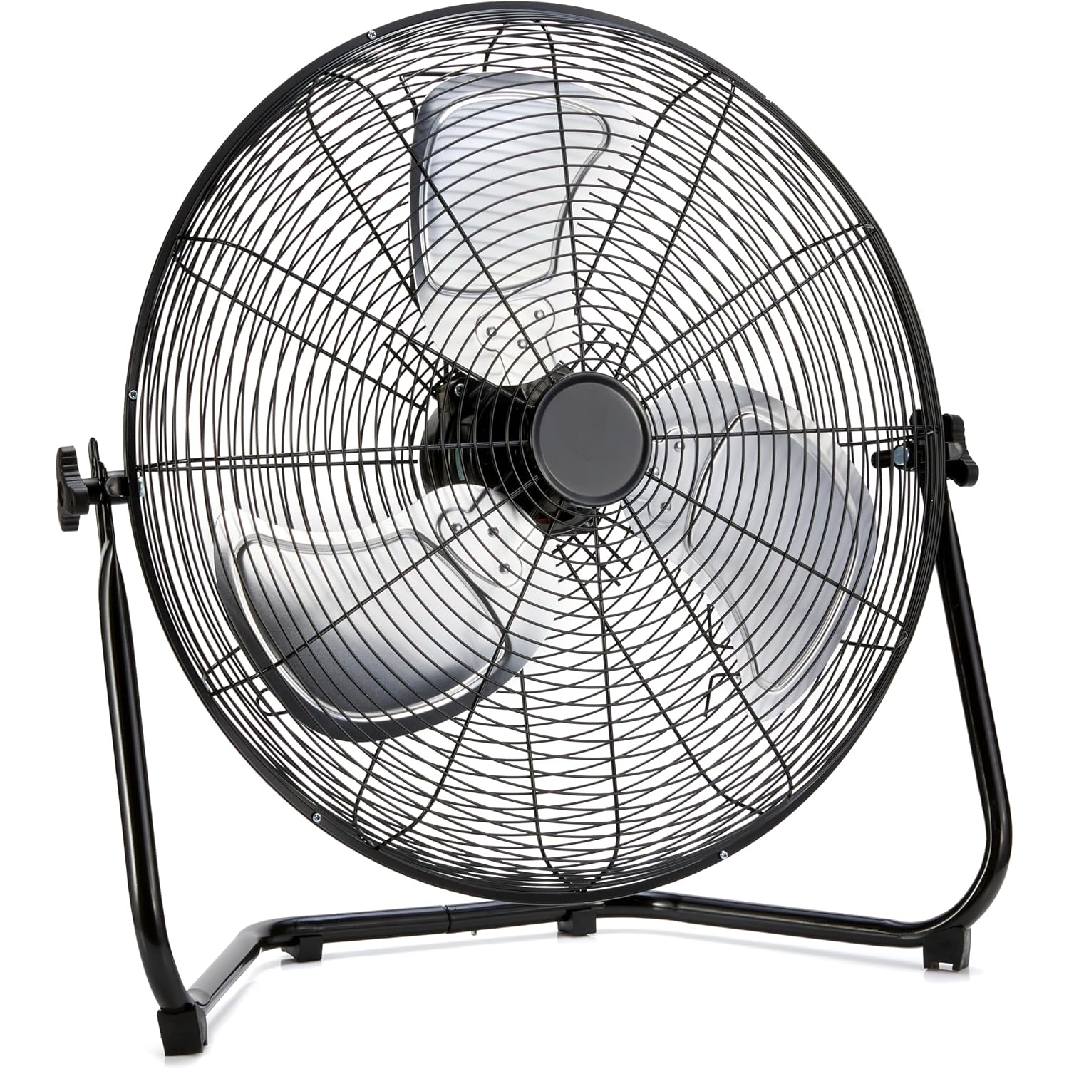 Amazon Basics 20" High Velocity Industrial Cooling Floor Fan With 3 Speeds, Tilt Head, Etl-Listed Safety Compliance, Metal Housing And Blades, For Commercial Space/Garage/Gym, 125W, Black