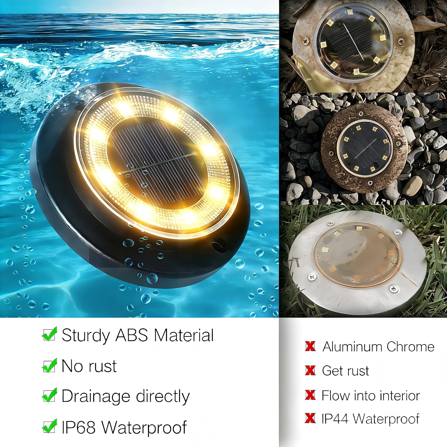 Solar Lights Outdoor Waterproof - 2-In-1 Solar Powered Ground Lights Outdoor Solar Disk Light Landscape Light For Deck Step Patio Yard Pathway Walkway Driveway Garden (Warm White, 12 Pack)