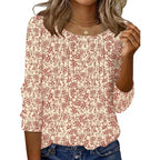 Ivicoer Women'S 3/4 Length Sleeve Tops Crewneck Button Pleated Dressy Casual Blouses