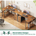 Huuger L Shaped Office Desk With Power Outlets, 47 Inch Computer Desk With 3 Drawers, Shelves, For Gaming, Corner Work, Home Office, Study, Rustic Brown