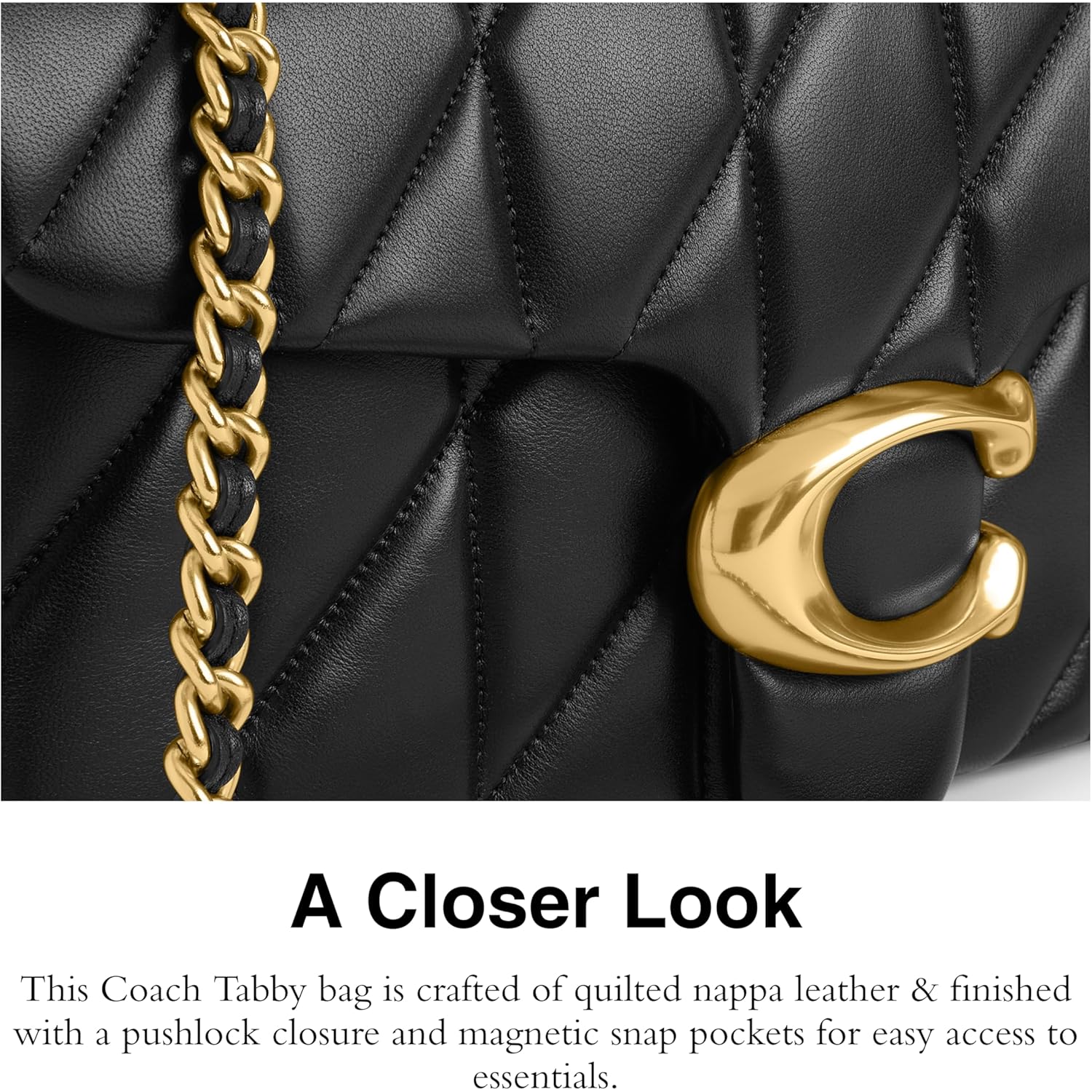 COACH Women's Pebble Tabby Shoulder Bag | Quilted, 26, with Chain