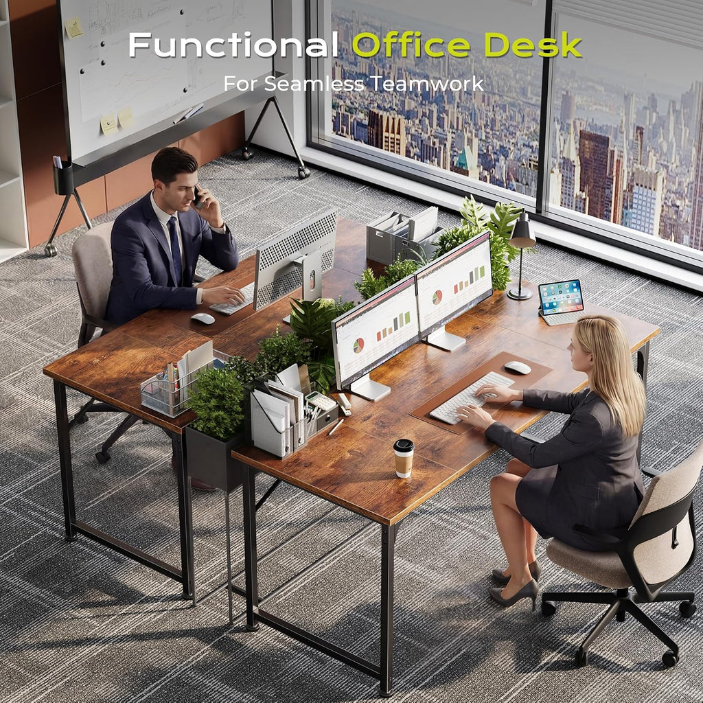 55 Inch Computer Desk, Home Office Desk With Spacious Desktop, Rustic Brown
