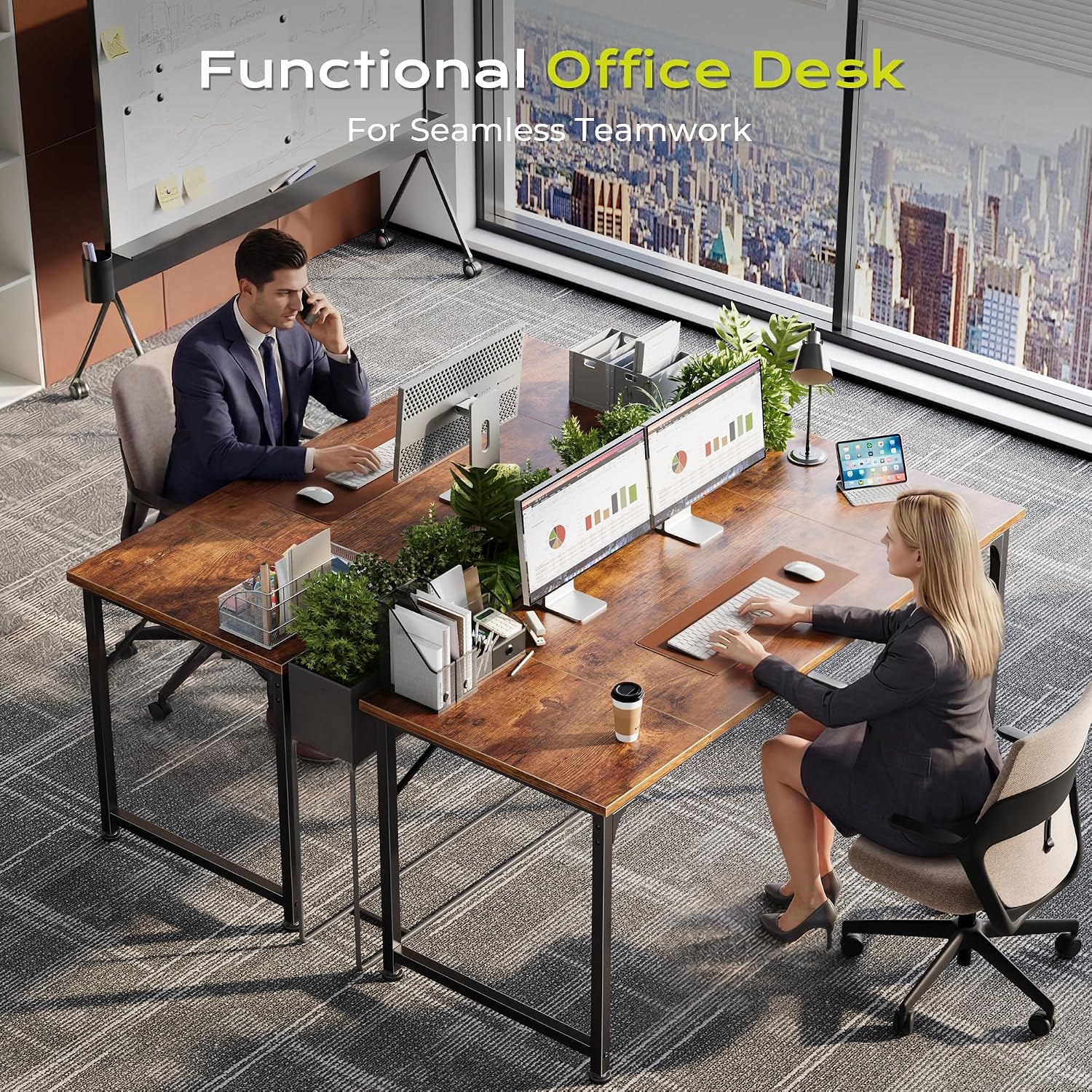 55 Inch Computer Desk, Home Office Desk With Spacious Desktop, Rustic Brown