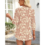 LOMON 3/4 Length Sleeve Womens Tops Pleated Puff Sleeve V Neck Work Blouses for Women Dressy Casual Spring Summer Clothes