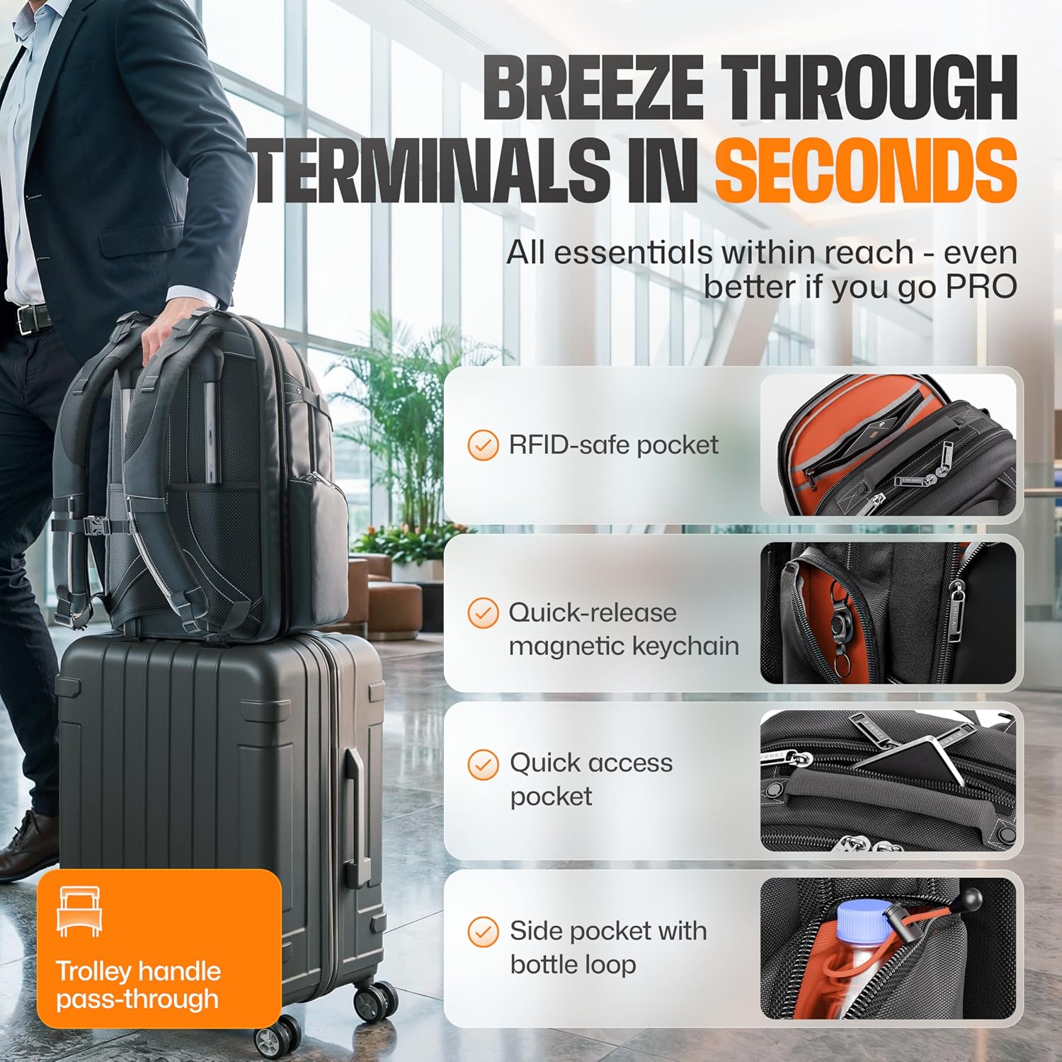 Everki Business 120 Pro 2 Laptop Backpack 40L W/Rain Cover Mesh Accessories Pouch & Quick Release Magnetic Keychain-2 Travel Laptop Compartments Fit Up To 18.4"Rfid Pocket Patented Corner Protection