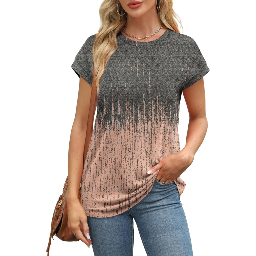 Womens Summer Tops Short Sleeve Shirts Crew Neck Cute Trendy Tunic Blouses (S-3XL)