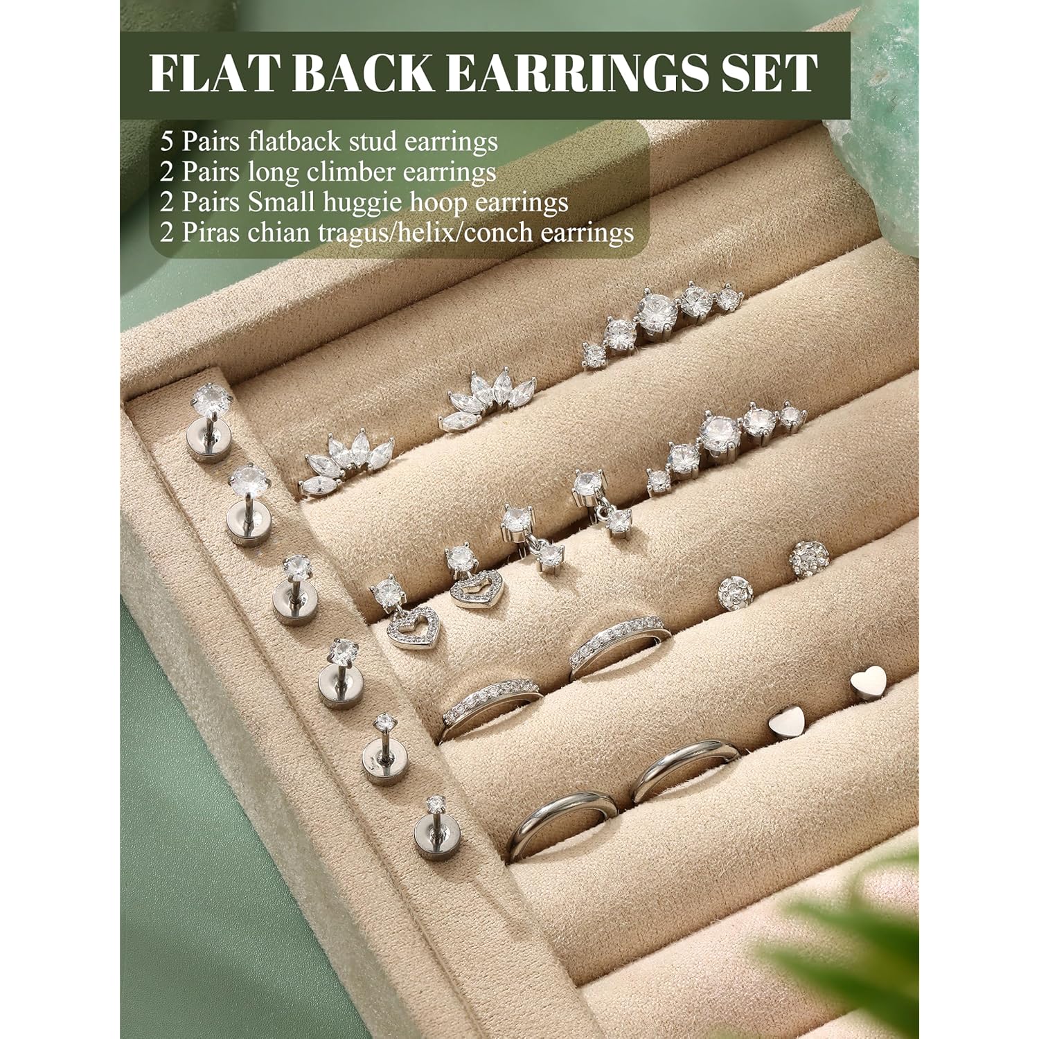 LOLIAS Hypoallergenic Flat Back Earrings for Women Cartilage Earrings Stacks-20G Surgical Stainless Steel Flatback Stud Hoop Earring Set Daith Conch Tragus Helix Piercing Jewelry