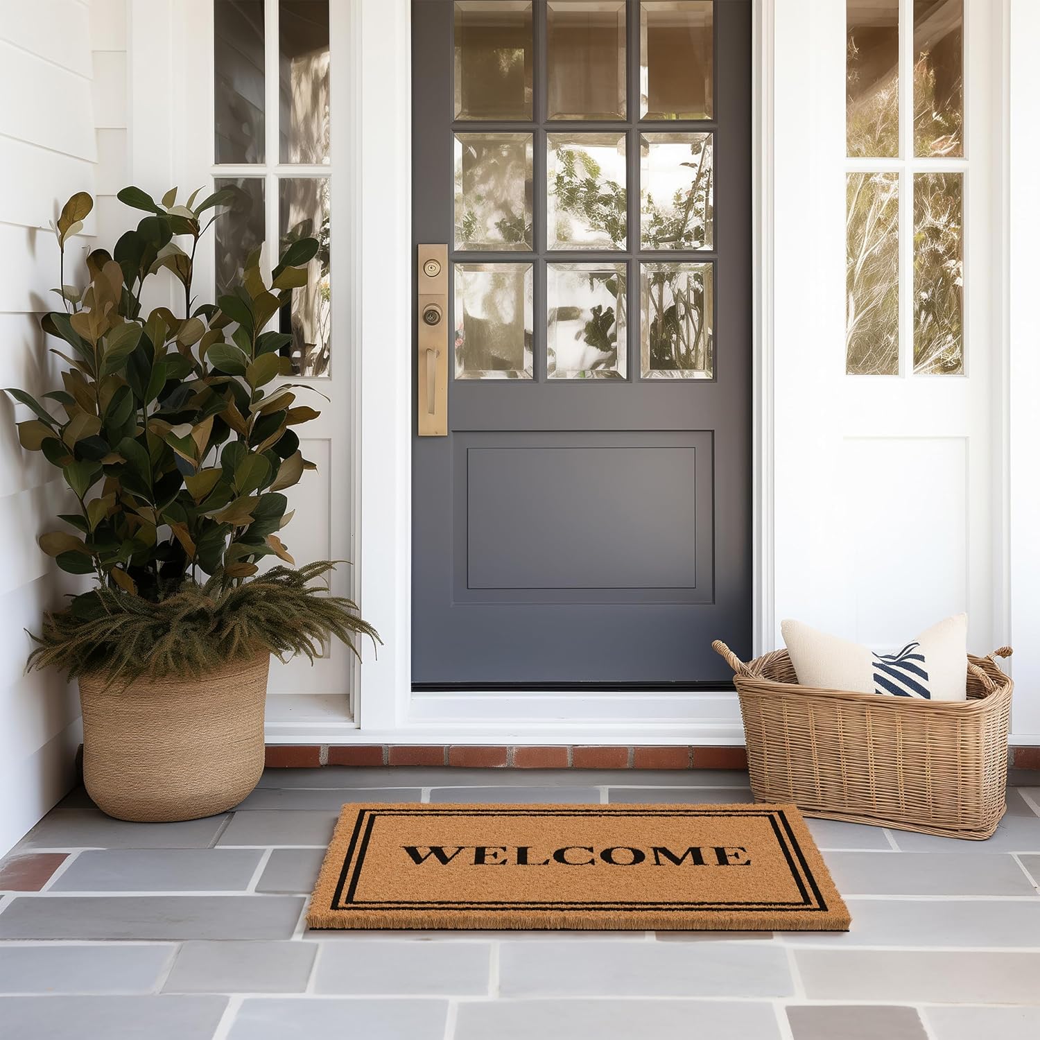 Barnyard Designs Natural Coco Coir Heavy Duty Backing Doormat - Large Cute Non-Slip Front Door Welcome Mat For Outside Entrance Or Porch Entry, Brown (17X30, Welcome)