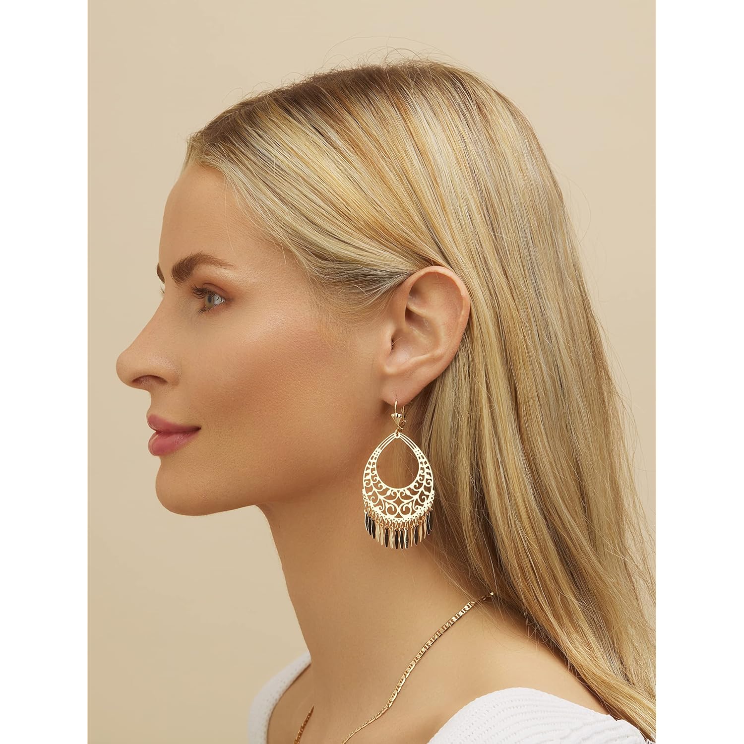 Barzel 18K Gold Plated Filigree Cut-out Dangling Chandelier Earrings - Made in Brazil