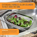 U.S. Kitchen Supply Stainless Steel Colander Strainer - 6-Quart Collapsible Colander With Expandable Rubber Handles - Rectangular Sieve, Fine Mesh Stainless Steel Strainers And Colanders For Kitchen