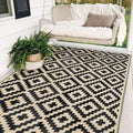 Waterproof Outdoor Rug 5X8 Ft, Plastic Reversible Rug, Modern Area Rug, Large Floor Mat For Outdoors, Rv, Patio, Backyard, Deck, Picnic, Beach, Camping, Black & Beige