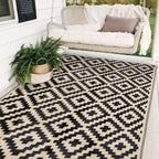 Waterproof Outdoor Rug 5X8 Ft, Plastic Reversible Rug, Modern Area Rug, Large Floor Mat For Outdoors, Rv, Patio, Backyard, Deck, Picnic, Beach, Camping, Black & Beige