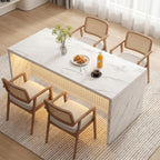 71’’ Large Faux Marble Dining Table For 6 People, 37.4’’H Tall Modern Kitchen Island With Led Lights, Rectangle Kitchen Dining Table For Home