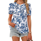 Wiholl Summer Tops For Women Puff Sleeve Crewneck T Shirts Dressy Casual Blouses Spring Outfits Fashion Clothes