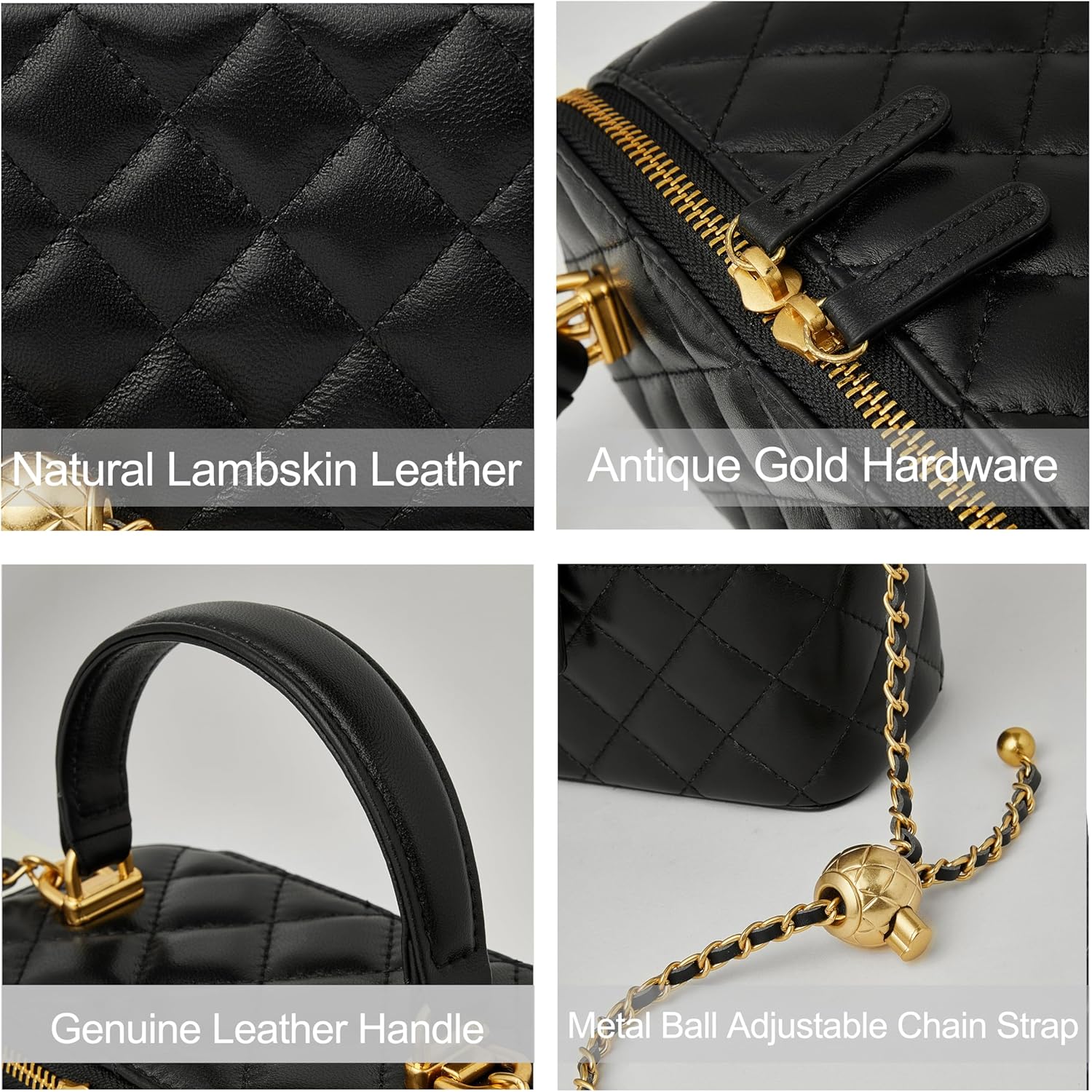 DORIS&JACKY Small Quilted Box Crossbody Purse For Women, Designer Lambskin Leather Mini Top Handle Tote Bag With Chain Strap