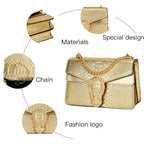 Leather Shoulder Bag Chain Purse For Women - Fashion Crossbody Bags Vintage Snake Print Underarm Bag Square Satchel Handbag