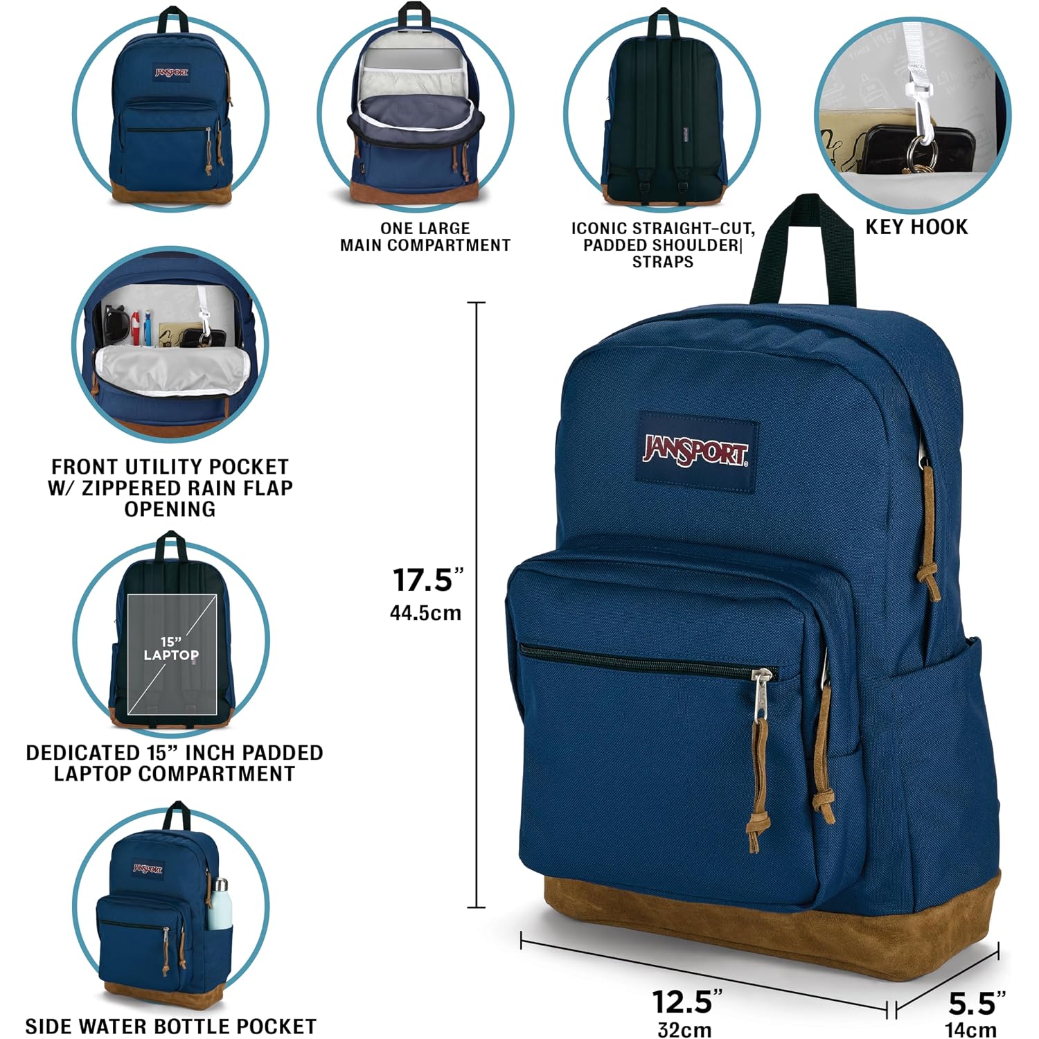Jansport Right Pack Backpack - Durable Daypack With Padded 15" Laptop Sleeve, Spacious Main Compartment & Integrated Water Bottle Pocket - Black