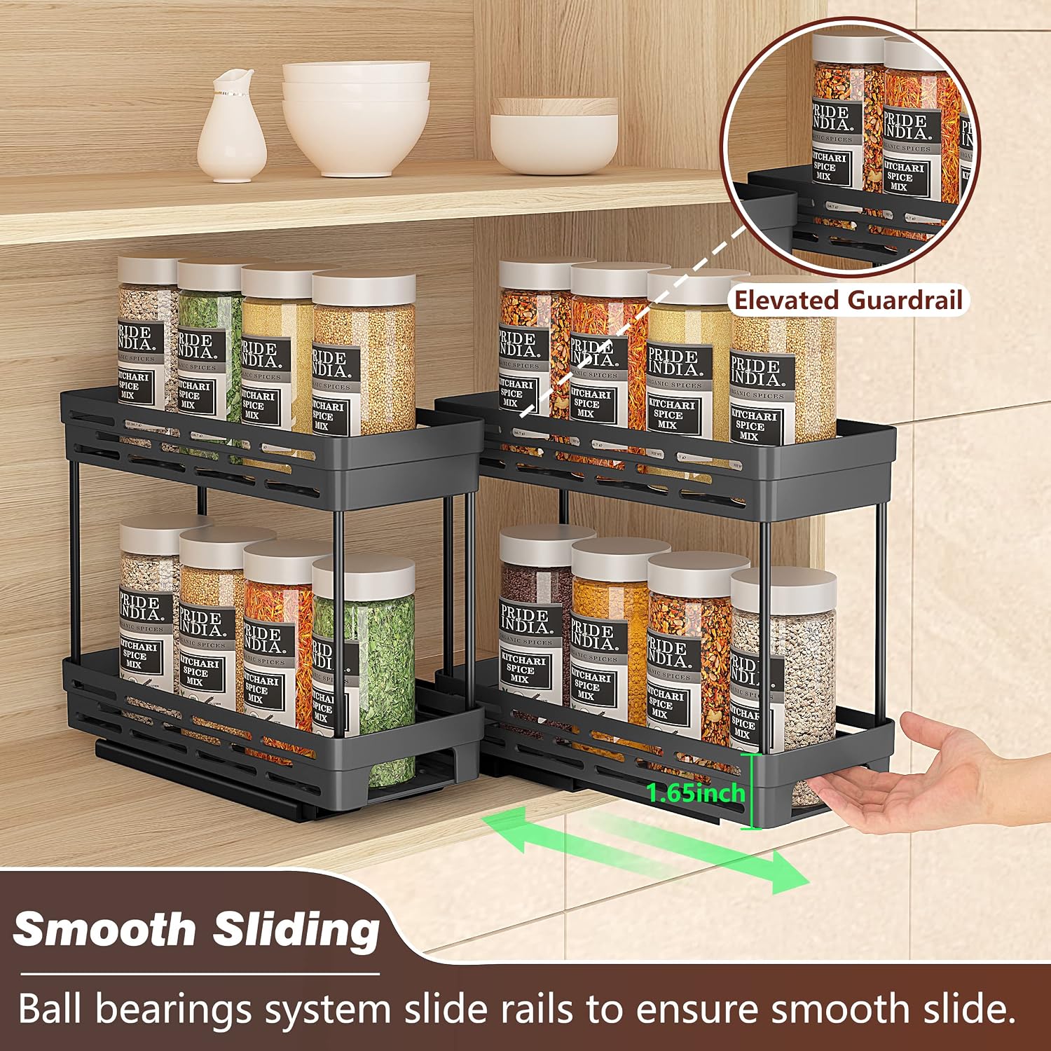 Pull Out Spice Rack Organizer For Cabinet, 3 Packs Slide Out Spice Racks Organizer, Spice Cabinet Organizers, Cabinet Size Need:12'' Highx11'' Deepx5'' Wide,Each Tier Hold 10 Spice Jar - 2 Tier, Black