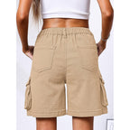 Bermuda Cargo Shorts Women, Elastic High Waist 6 Pockets Shorts 7 Inch Inseam Summer Jorts for Women Casual
