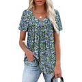 Womens T Shirts Short Sleeve Pleated Dressy Casual V Neck Summer Tops Blouses